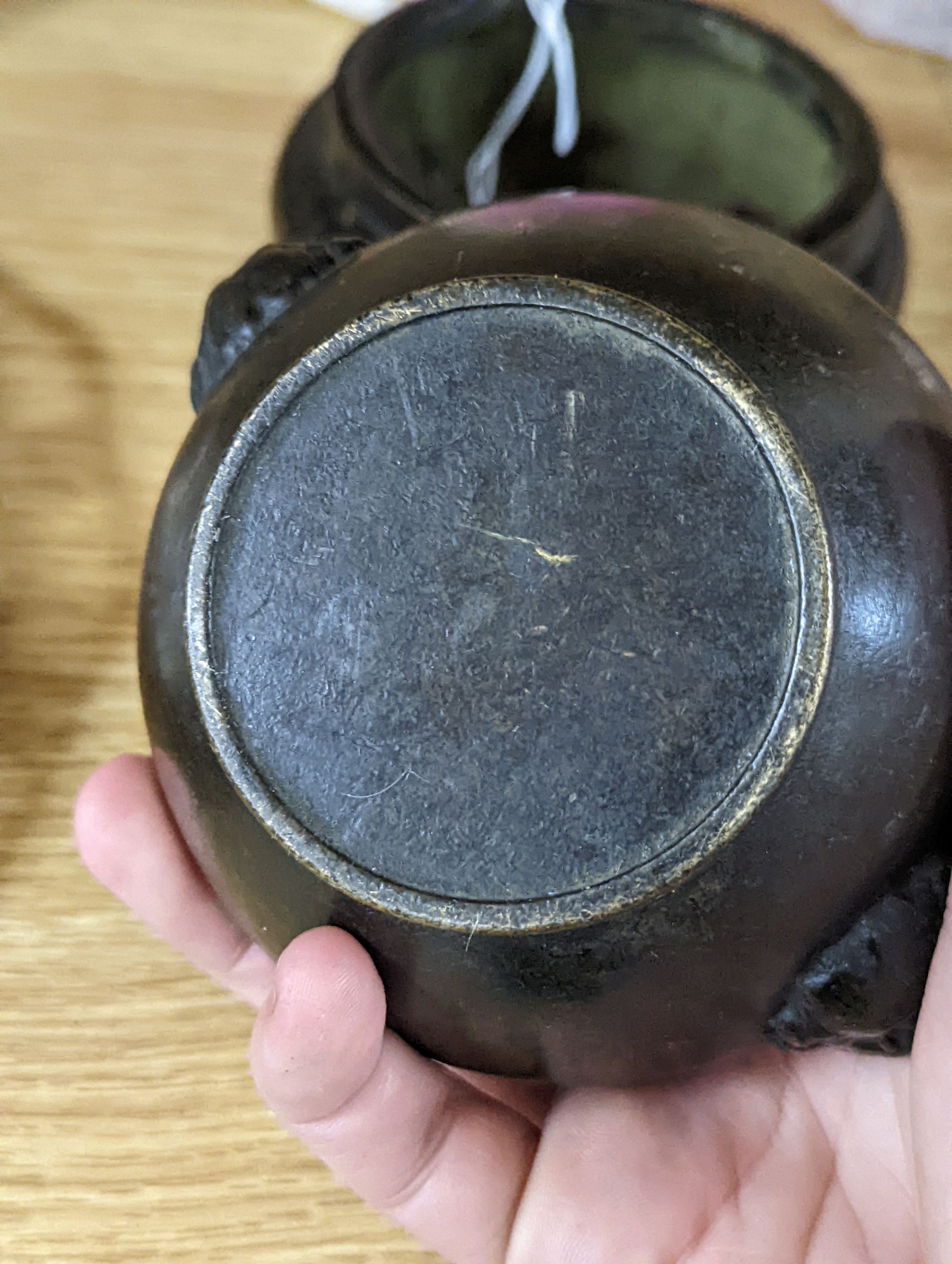 A Chinese bronze tripod censer and a Chinese bronze censer and cover 11cm